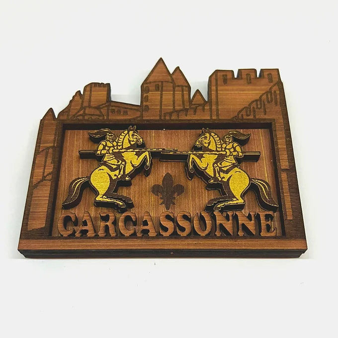 Souvenirs de Carcassonne- Magnet en bois avec chevaux
