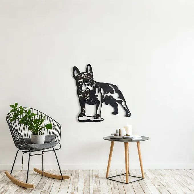 Tableau en bois artisanal chien - Bouledogue