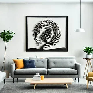 Tableau décoratif en bois - Corbeau sur son arbre artistique