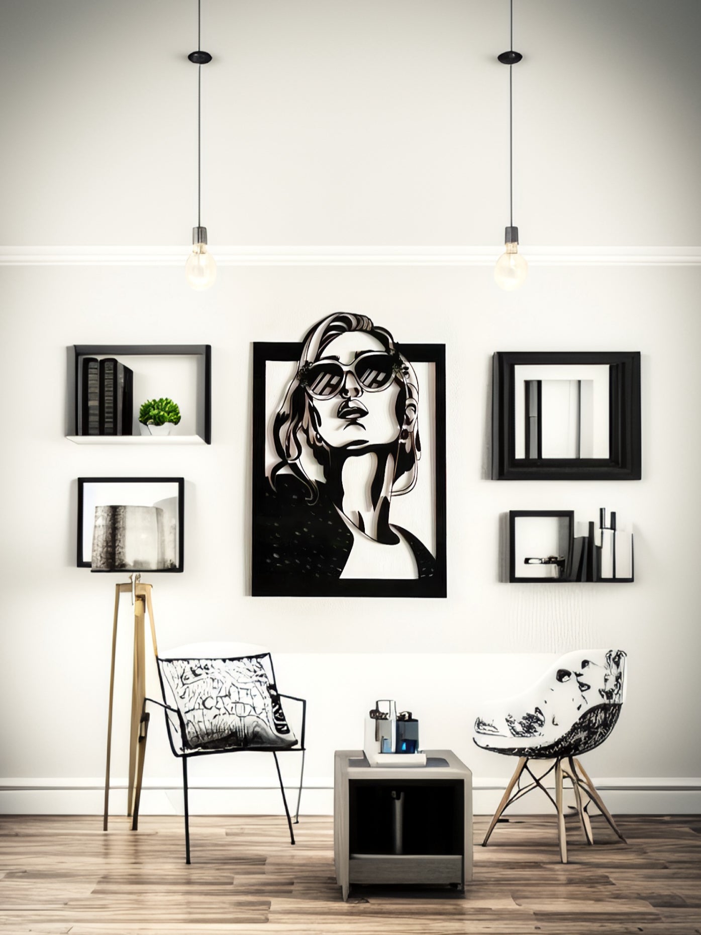 Décoration murale en bois - Tableau femme style rétro