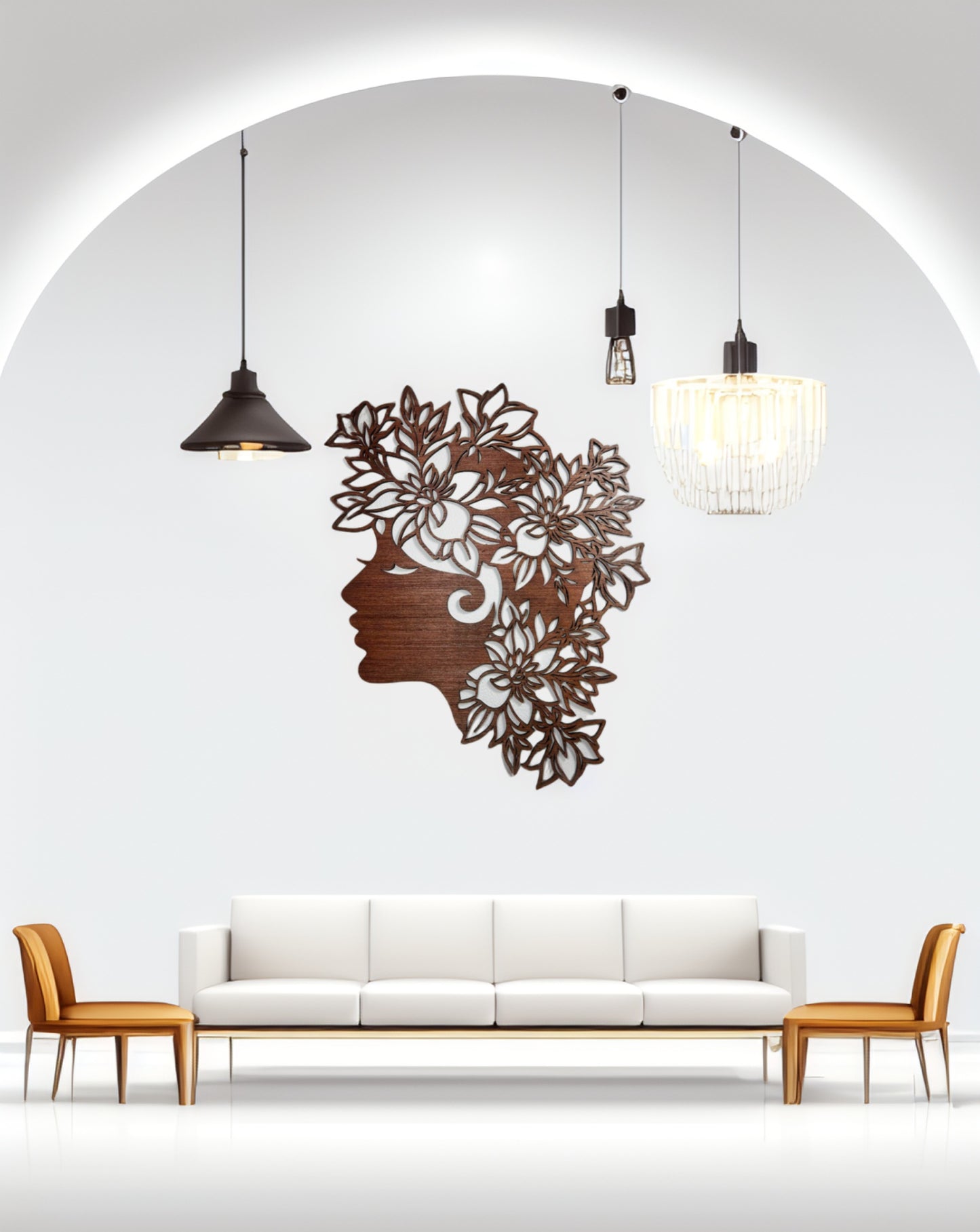 Décoration murale artisanale - Visage fleuri en bois
