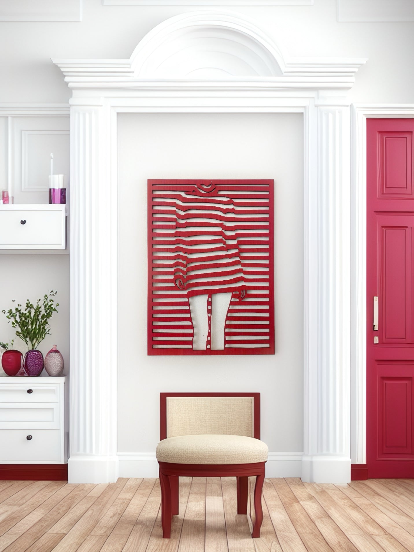 Décoration murale en bois artisanale - Robe rayée moderne