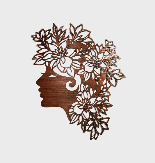 Décoration murale artisanale - Visage fleuri en bois