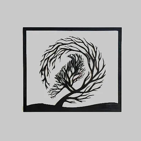 Tableau décoratif en bois - Corbeau sur son arbre artistique