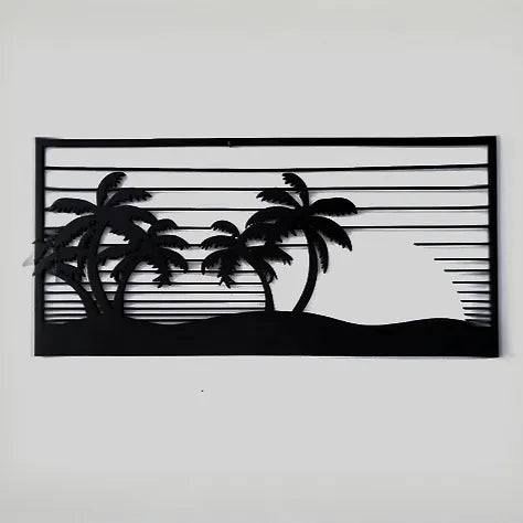 Décoration murale artisanal en bois - Palmier et soleil été