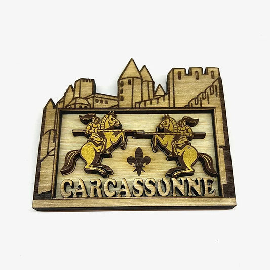 Souvenirs de Carcassonne- Magnet en bois avec chevaux