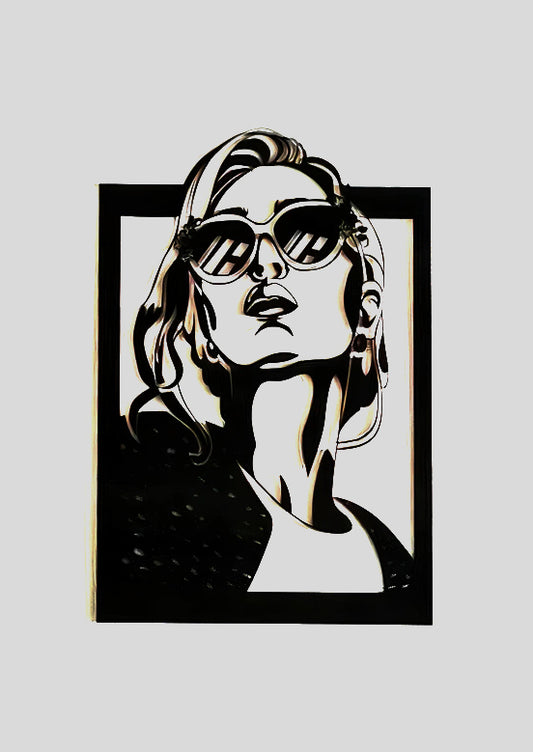 Décoration murale en bois - Tableau femme style rétro