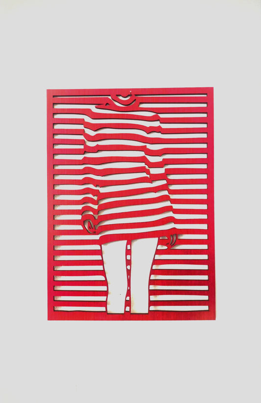 Décoration murale en bois artisanale - Robe rayée moderne