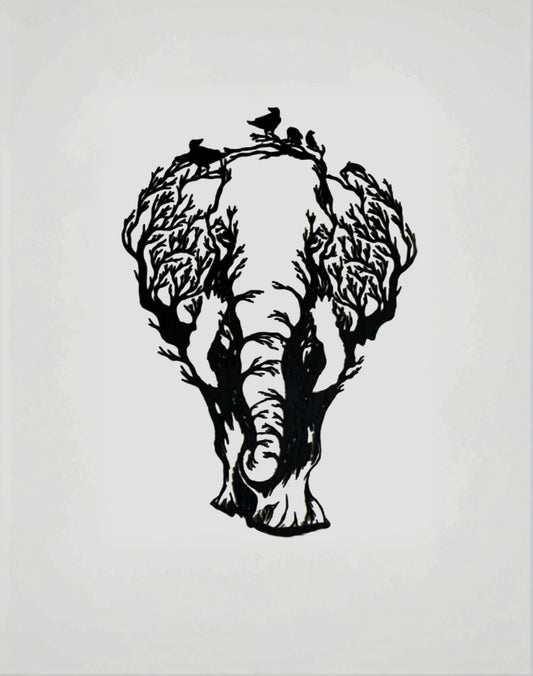 Décoration murale artisanale - Élephant arbre en bois