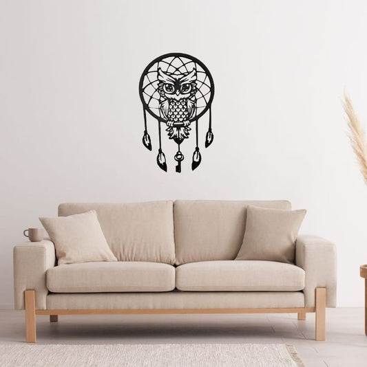Décoration murale Attrape-Rêves Hibou en bois.
